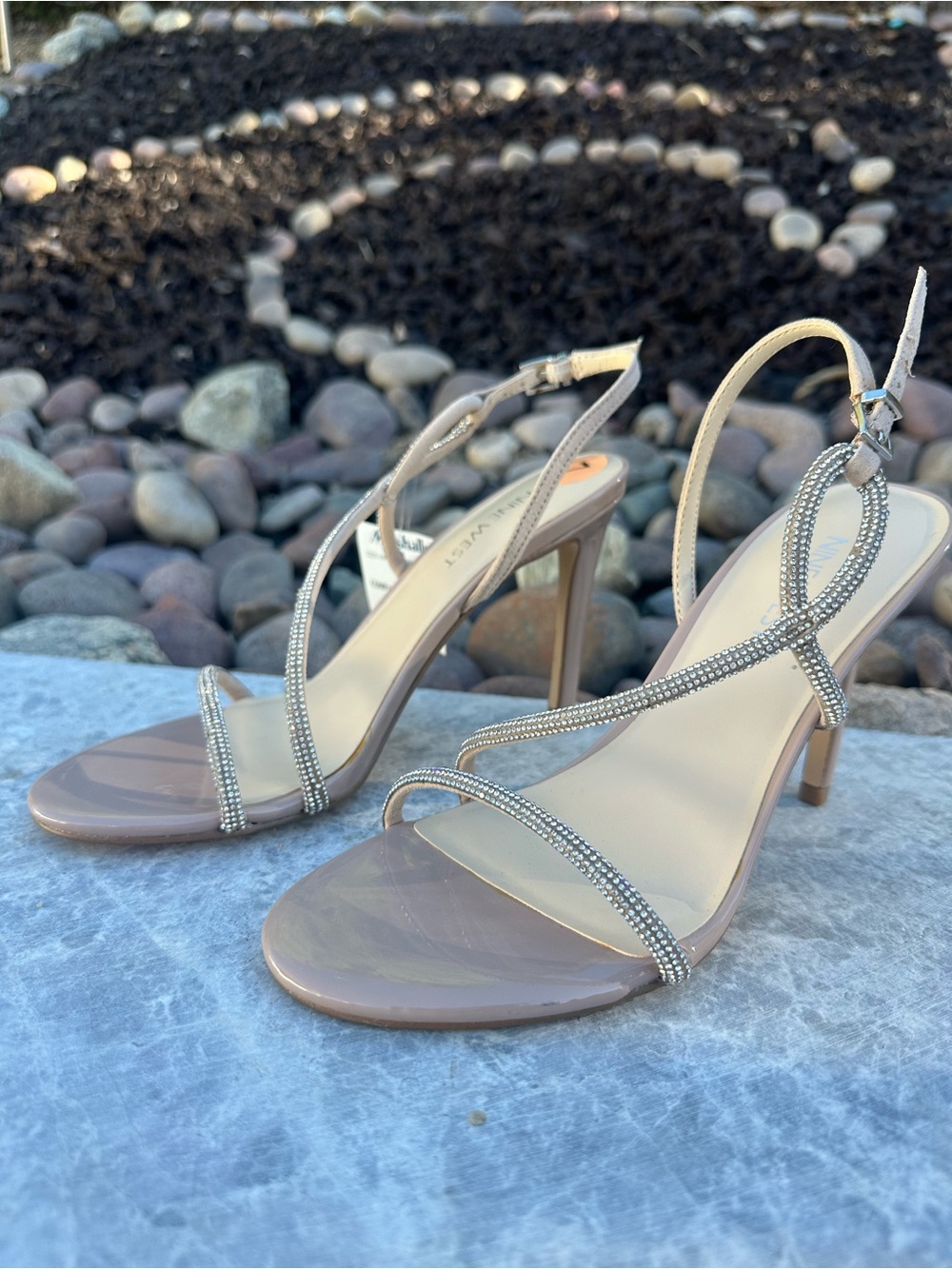 Nine West Blush Patent Slingback Heels with Crystal Straps